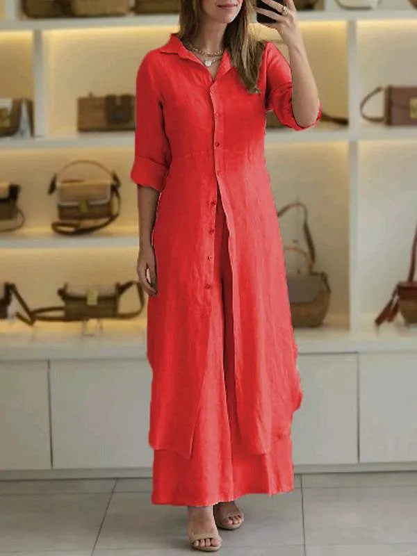 Dames Set - Slim-fit Blouse - Wijde Broek