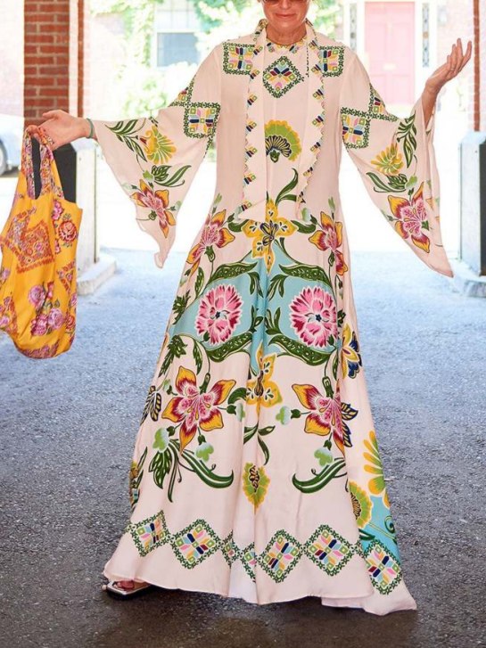 Elegante Maxi Jurk Met Lange Mouwen-5