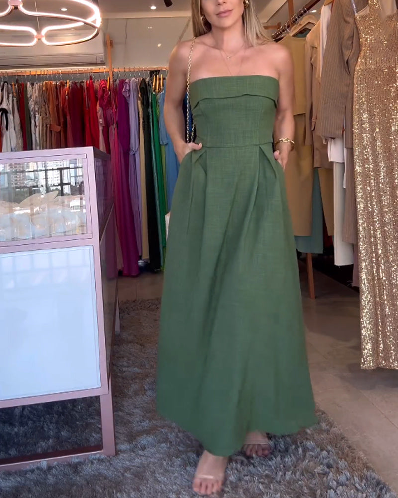 Elegante Midi Jurk Dames Strapless-3