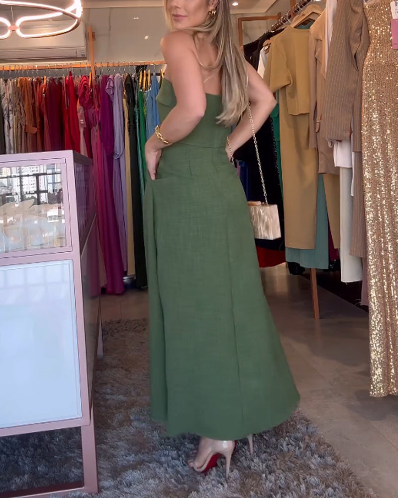 Elegante Midi Jurk Dames Strapless-6