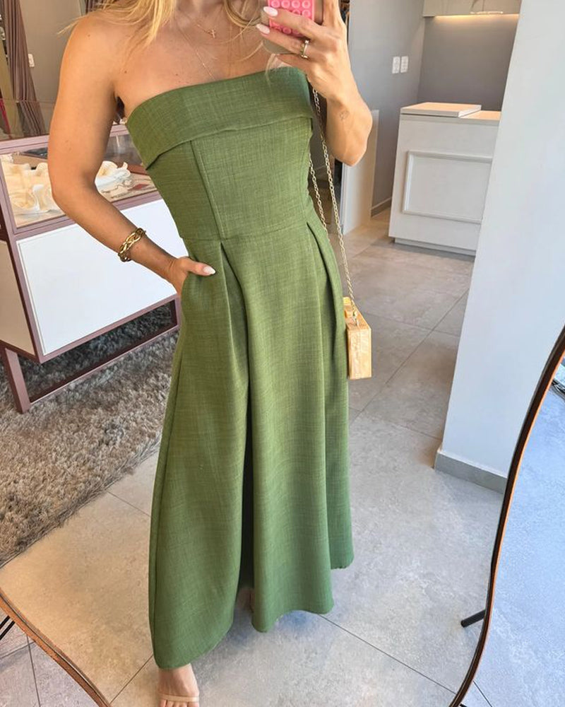 Elegante Midi Jurk Dames Strapless-4