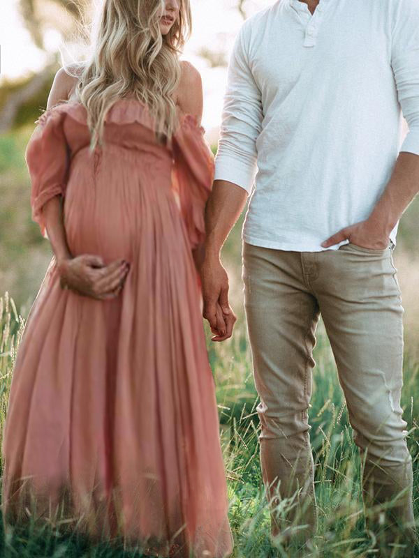 Elegante Off-Shoulder Zwangerschapsjurk | Zwierige Maxi Jurk voor Fotoshoots