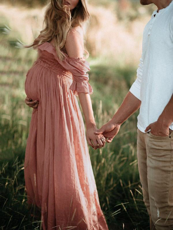 Elegante Off-Shoulder Zwangerschapsjurk | Zwierige Maxi Jurk voor Fotoshoots