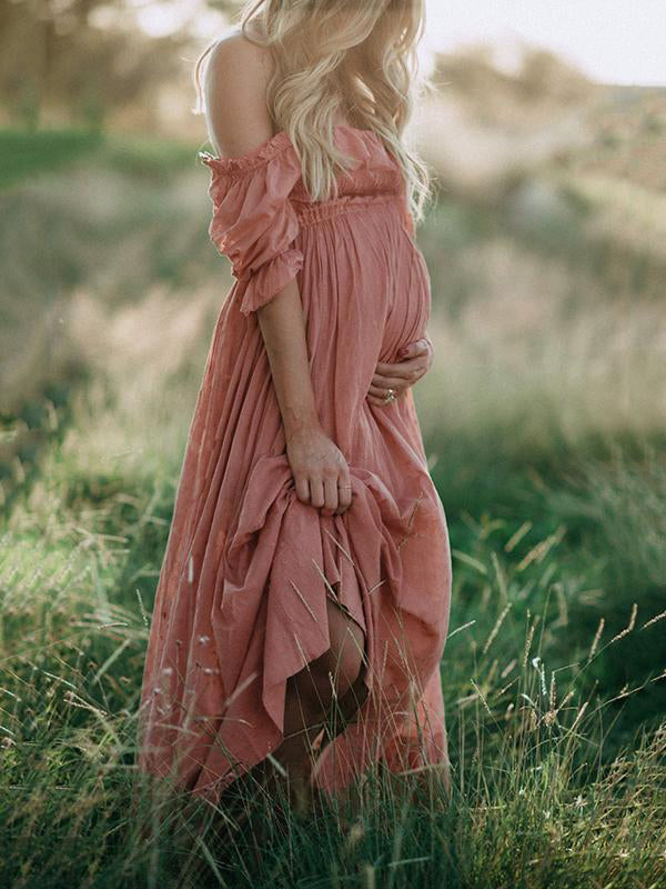 Elegante Off-Shoulder Zwangerschapsjurk | Zwierige Maxi Jurk voor Fotoshoots