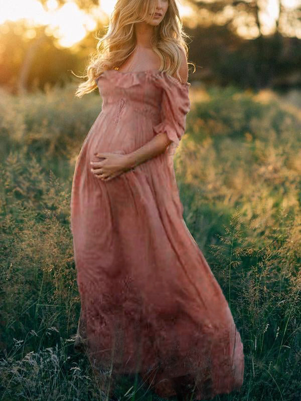 Elegante Off-Shoulder Zwangerschapsjurk | Zwierige Maxi Jurk voor Fotoshoots