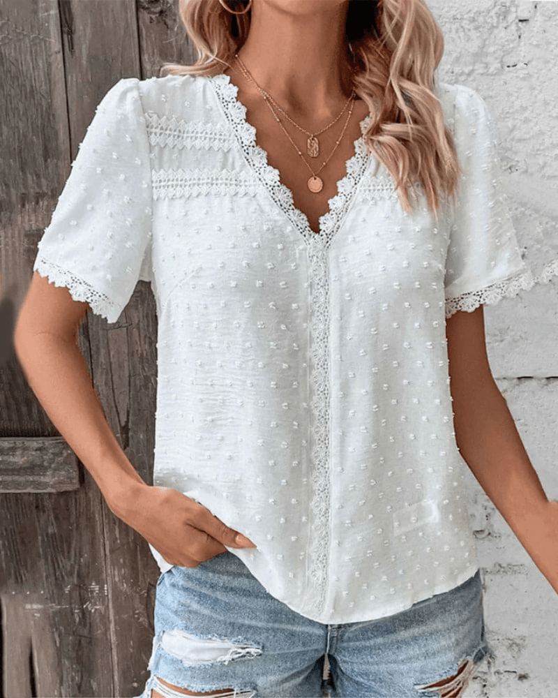 Witte Blouse Dames Met Kant-2