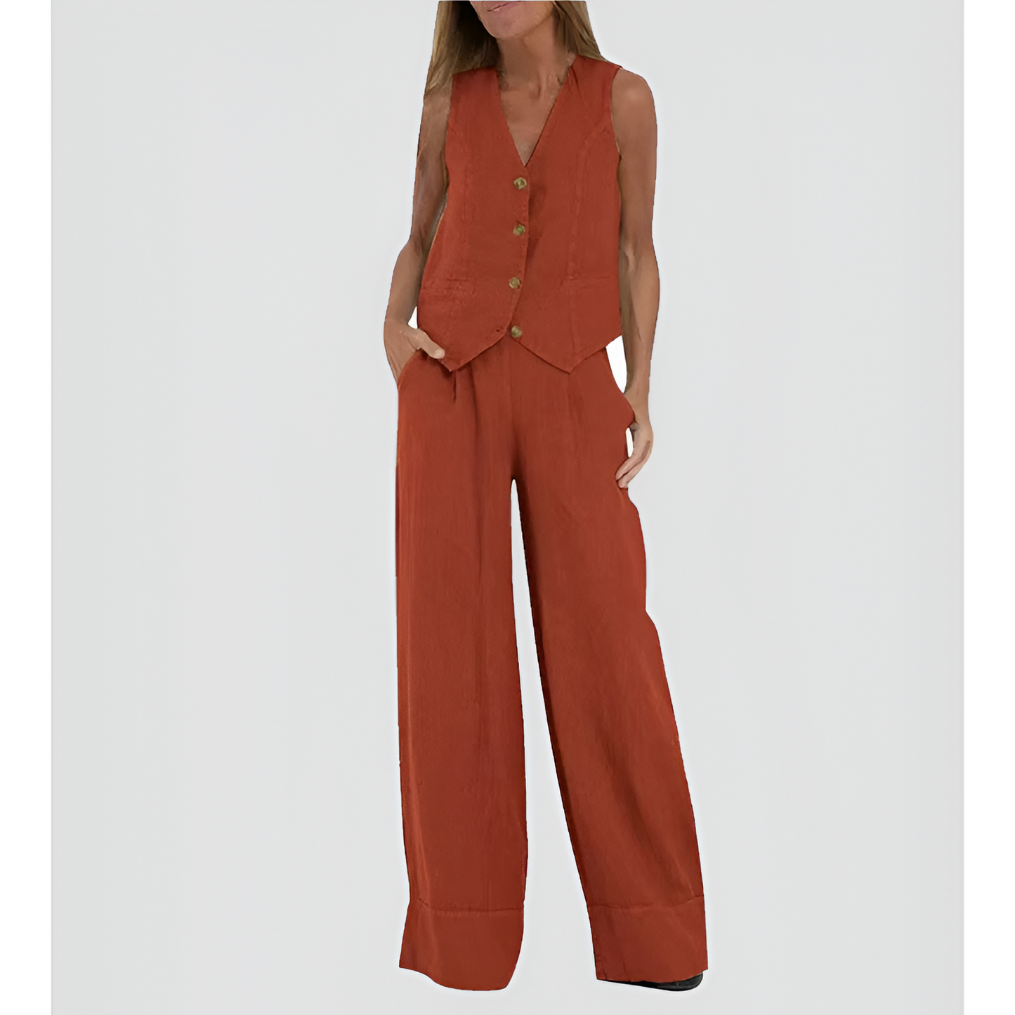 Dames Set - Geknoopt Vest - Brede Pantalon - Elegante Uitstraling