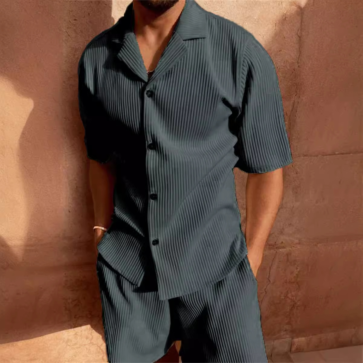 Heren Short Set - Corduroy Stof - Comfortabele Stretch Pasvorm - Zomerse Look
