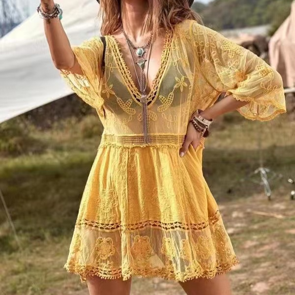 Stijlvolle zomerjurk voor dames - Minilengte - Details met kant - Relaxed Fit
