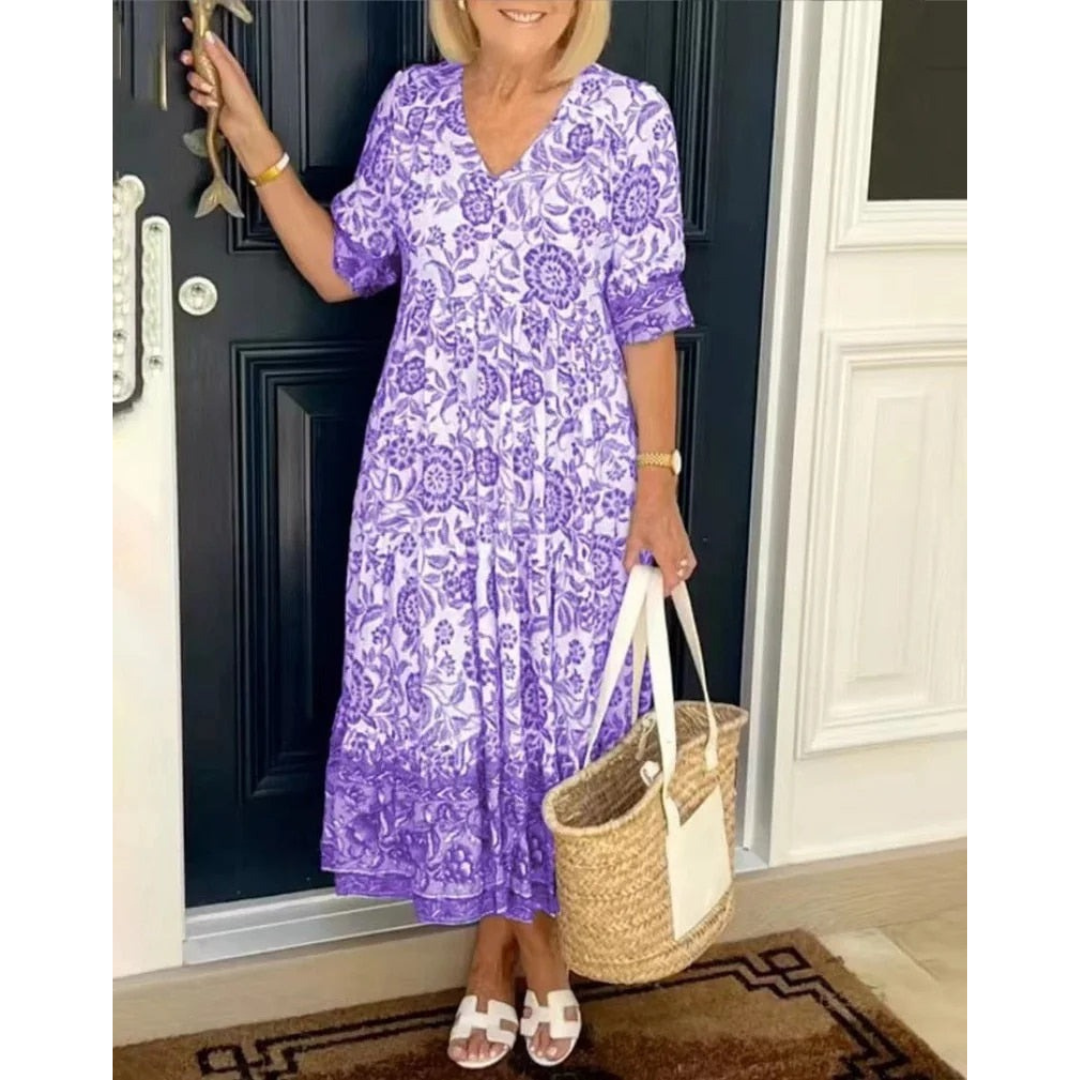 Dames Jurk - Bloemenprint - V-Hals - Maxi-Lengte - 2