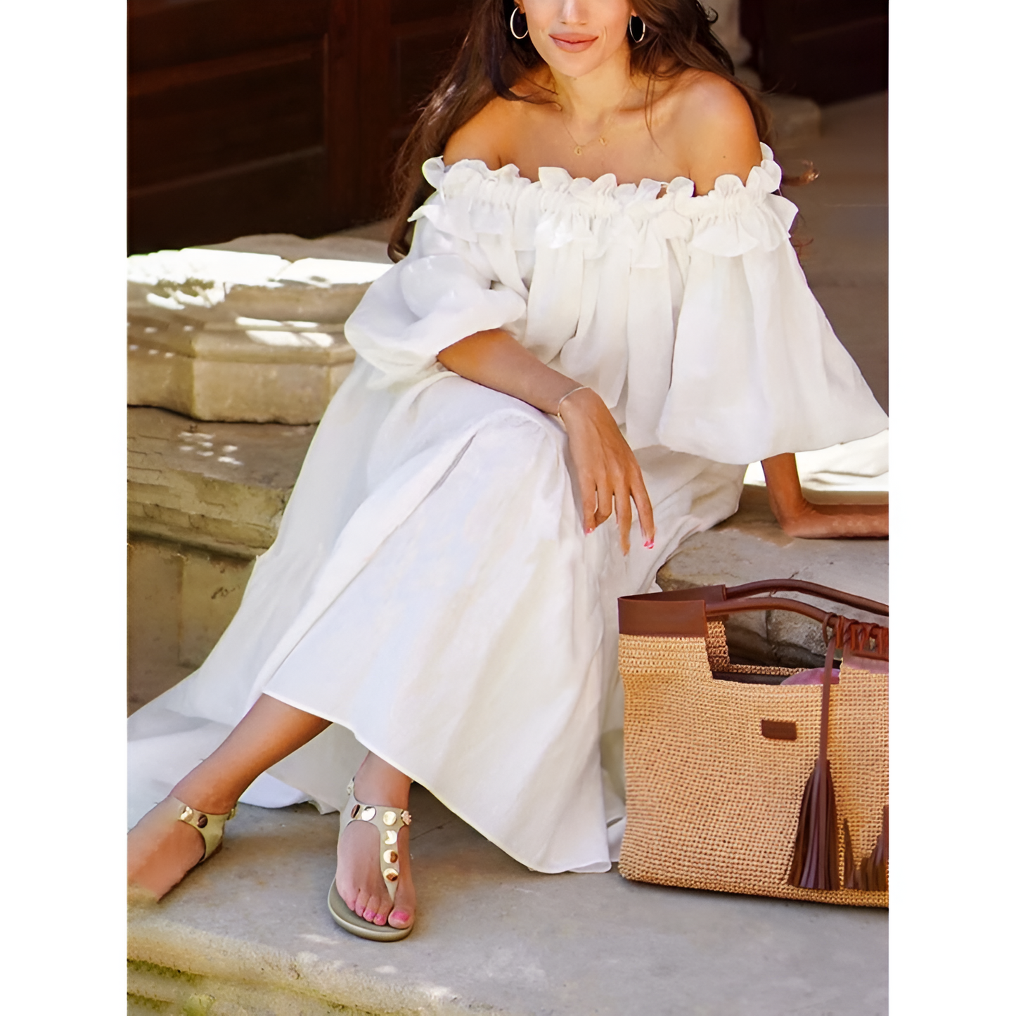 Damesjurk - Off-Shoulder - Midi - Elegant & Comfortabel