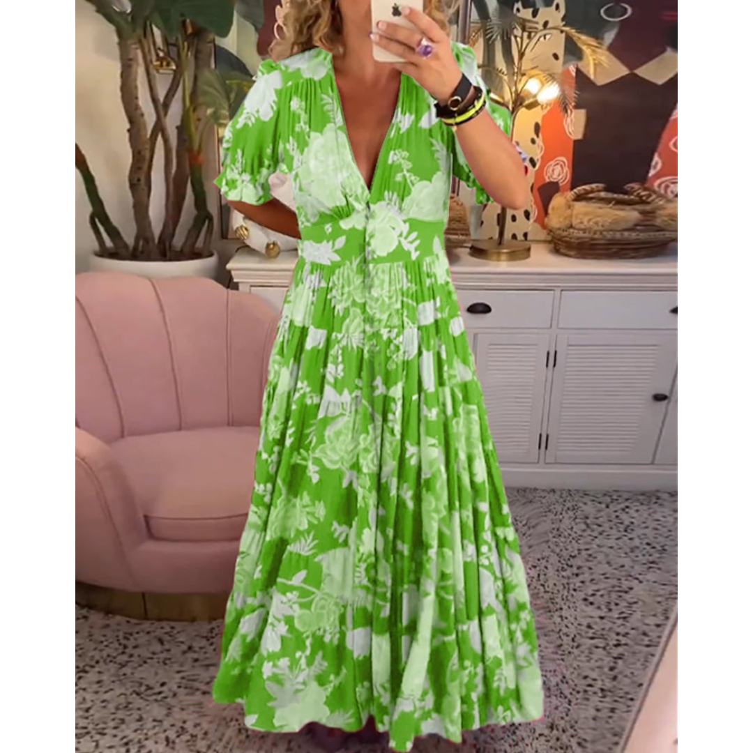 Dames Jurk - Bloemenprint - V-Hals - Met Zakken - 3