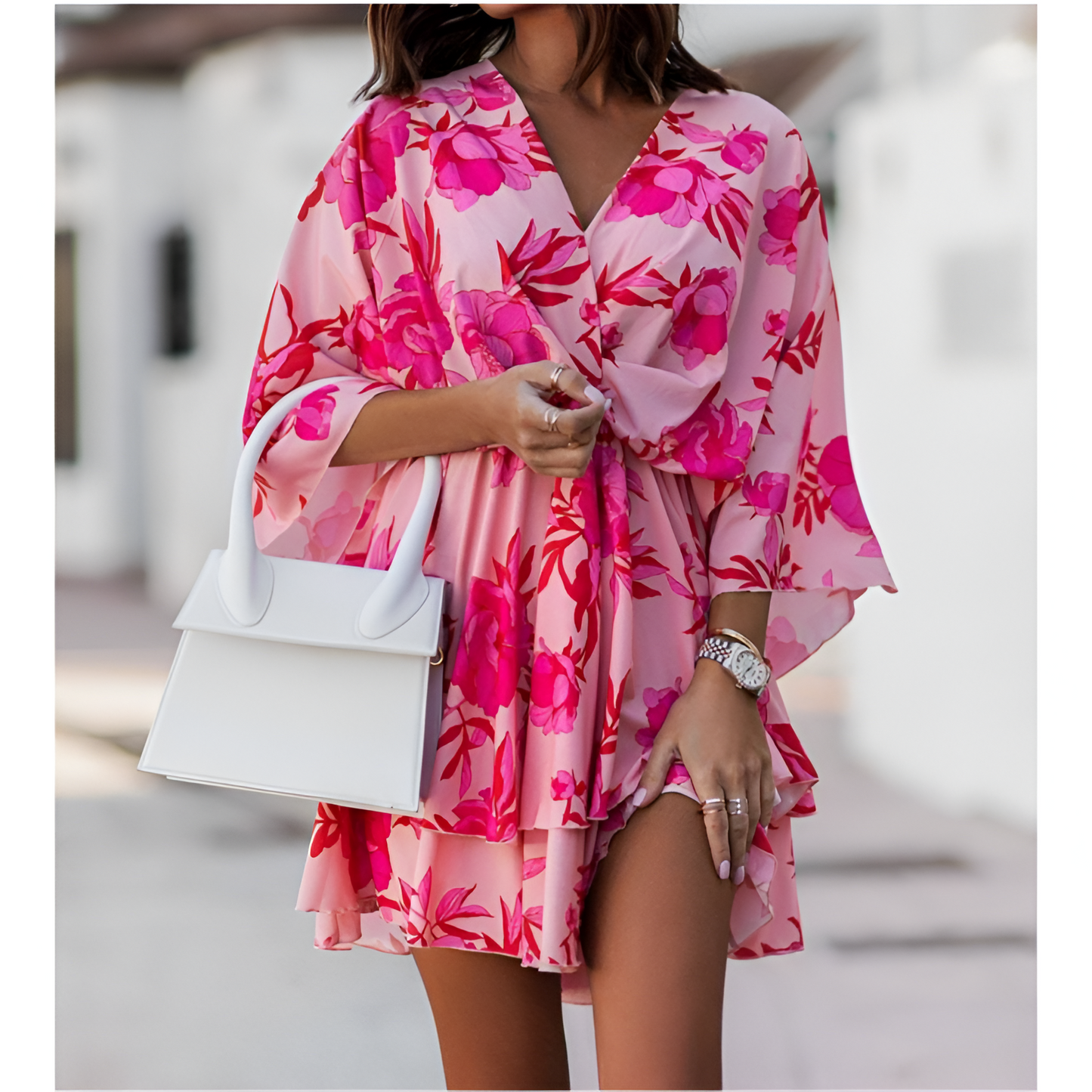 Dames Mini-Jurk - Boheemse Stijl - Bloemenprint - Ontspannen Silhouet