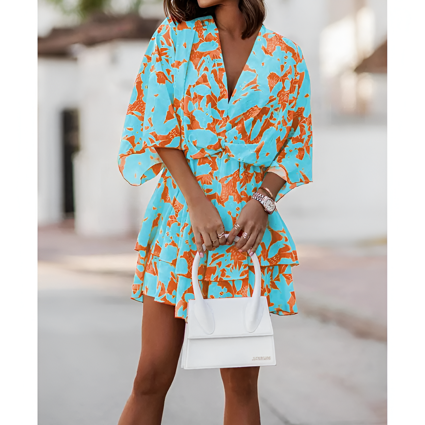 Dames Mini-Jurk - Boheemse Stijl - Bloemenprint - Ontspannen Silhouet