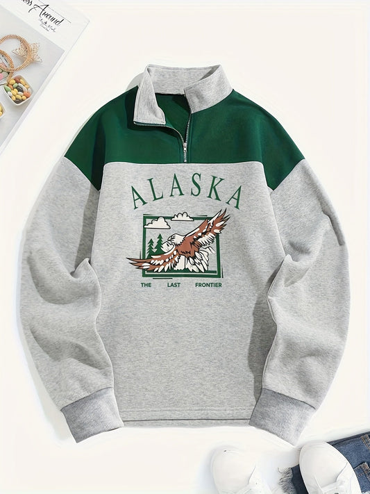 Heren Alaska Grafische Trui met Halve Rits | Casual Lange Mouw Pullover met Kraag