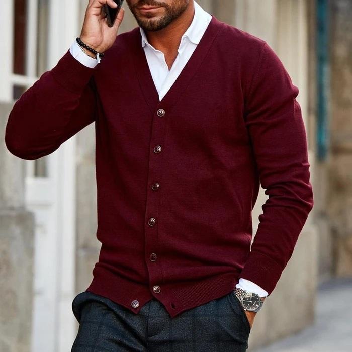 Heren Bordeaux Gebreid Vest met Knopen | Casual Chique Stijl
