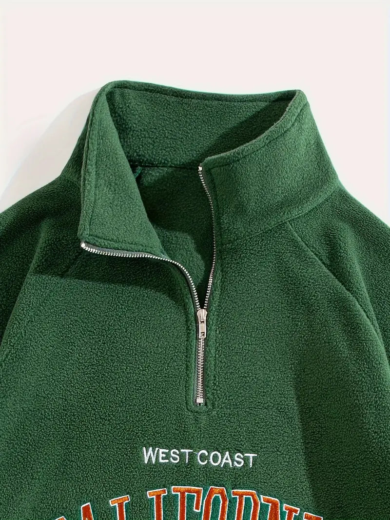 Heren California Grafische Halve Rits Fleece Sweater | Casual Lange Mouwen Pullover