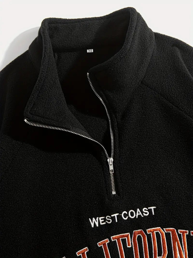 Heren California Grafische Halve Rits Fleece Sweater | Casual Lange Mouwen Pullover