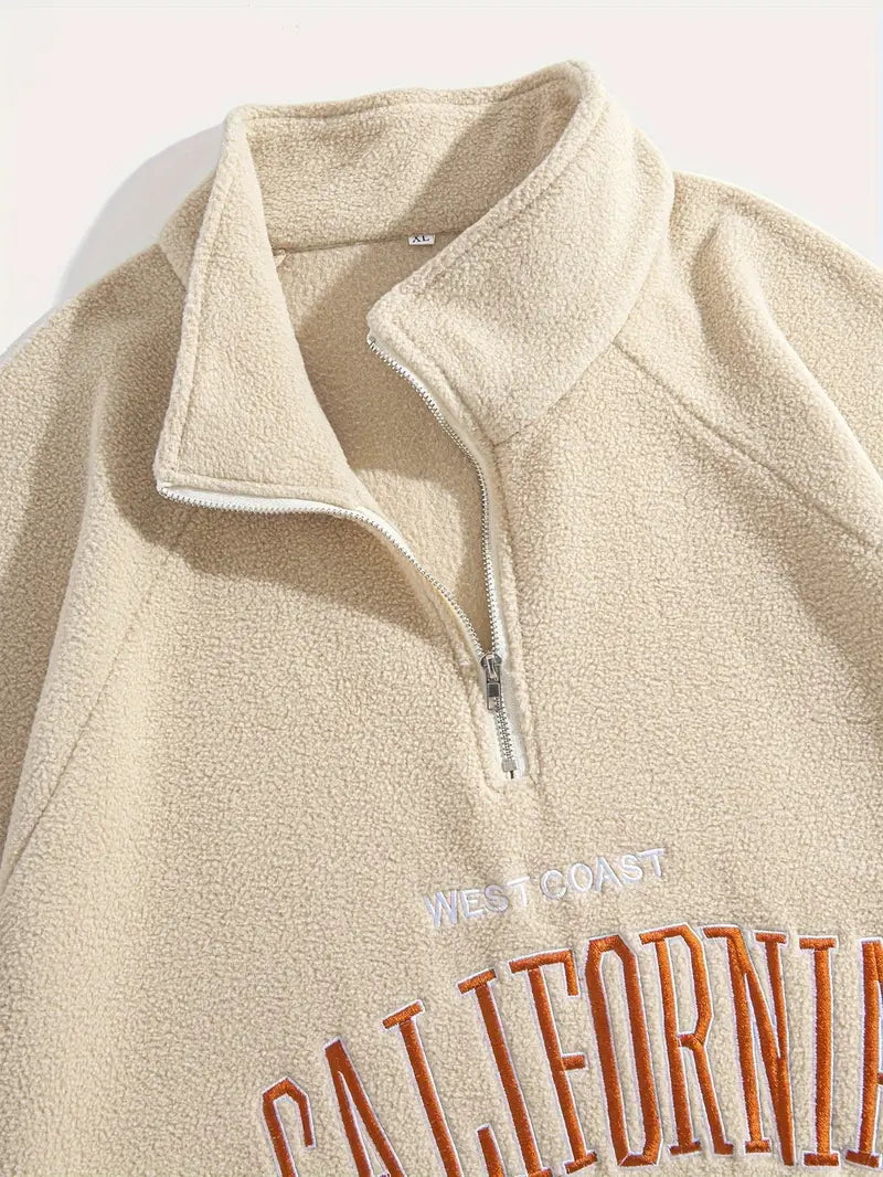 Heren California Grafische Halve Rits Fleece Sweater | Casual Lange Mouwen Pullover