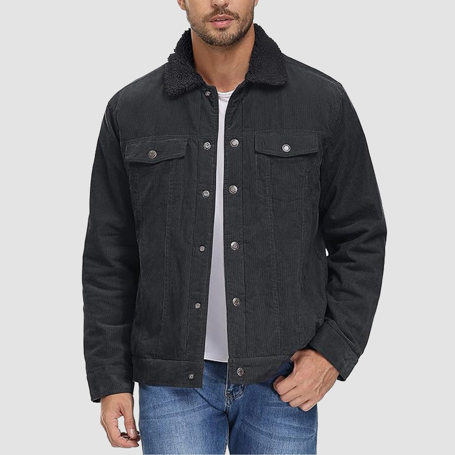 Heren Jas - Corduroy - Sherpa Voering - Cargo Stijl