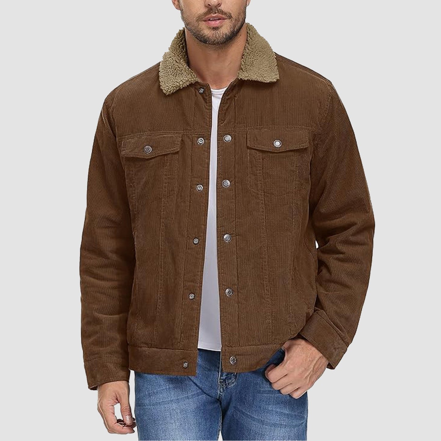 Heren Jas - Corduroy - Sherpa Voering - Cargo Stijl