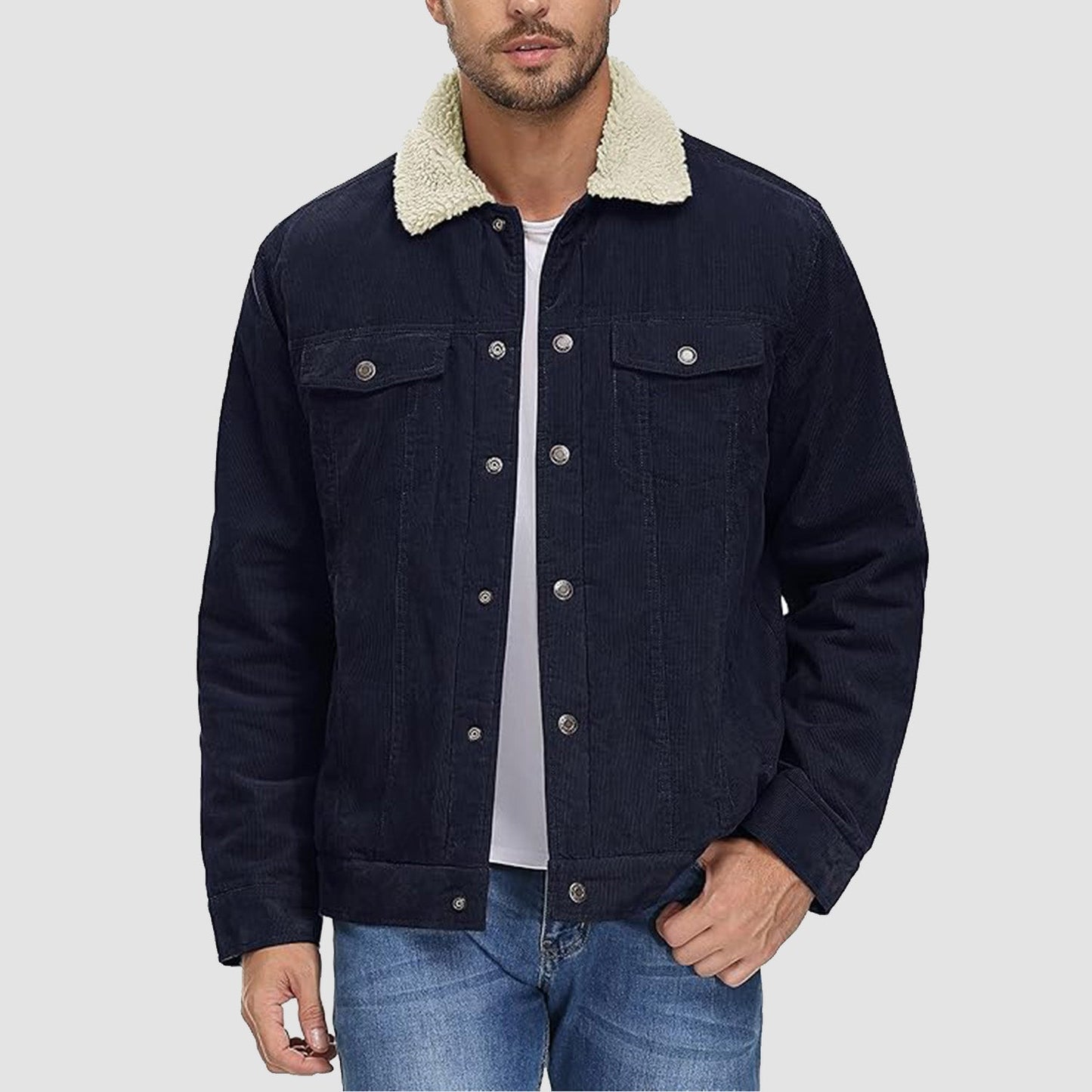 Heren Jas - Corduroy - Sherpa Voering - Cargo Stijl