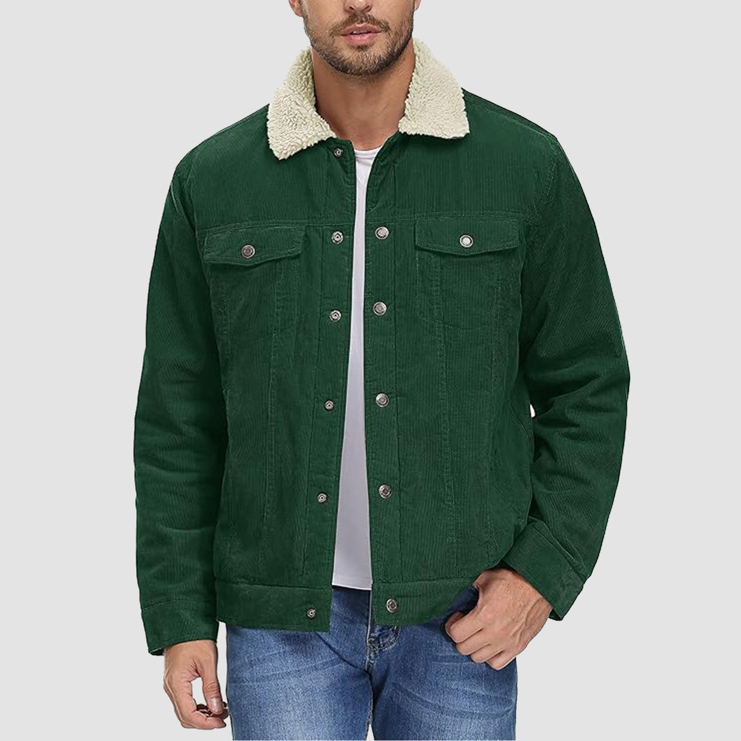 Heren Jas - Corduroy - Sherpa Voering - Cargo Stijl