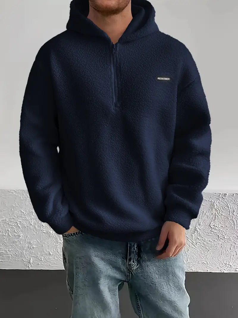 Heren Fleece Halve Rits Hoodie | Warme Casual Pullover met Capuchon