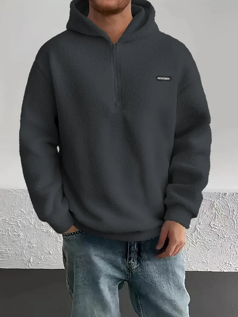 Heren Fleece Halve Rits Hoodie | Warme Casual Pullover met Capuchon