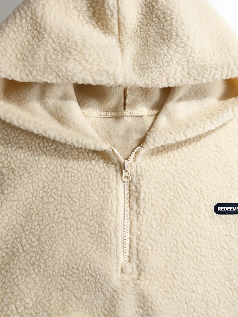 Heren Fleece Halve Rits Hoodie | Warme Casual Pullover met Capuchon
