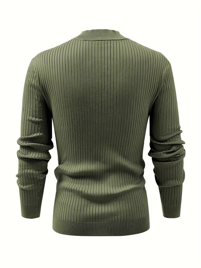 Heren Geribbelde Henley Trui | Casual Lange Mouwen Knoopsluiting Gebreide Pullover