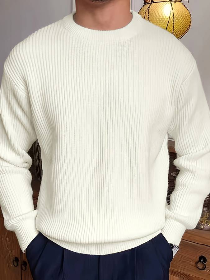 Heren Geribbelde Trui met Ronde Hals | Klassieke Lange Mouwen Gebreide Pullover
