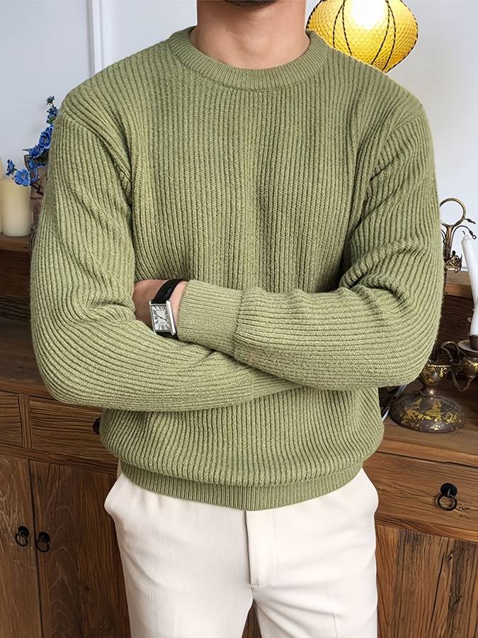 Heren Geribbelde Trui met Ronde Hals | Klassieke Lange Mouwen Gebreide Pullover