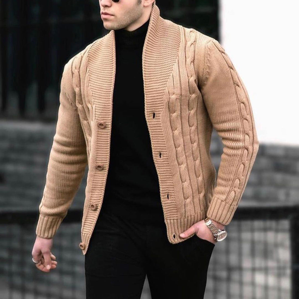Heren Grof Gebreid Vest met Kabelpatroon | Knoopsluiting, Sjaalkraag, Casual Pasvorm