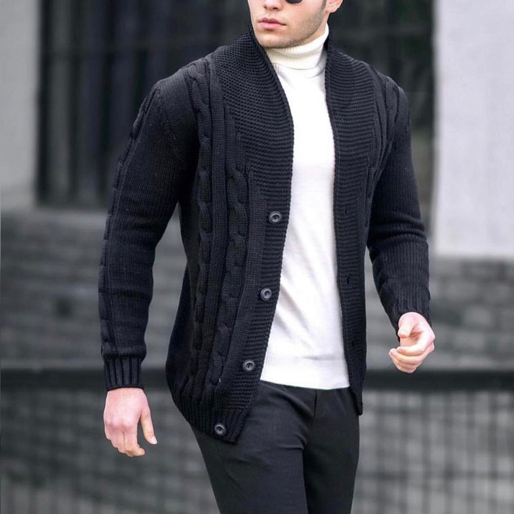 Heren Grof Gebreid Vest met Kabelpatroon | Knoopsluiting, Sjaalkraag, Casual Pasvorm