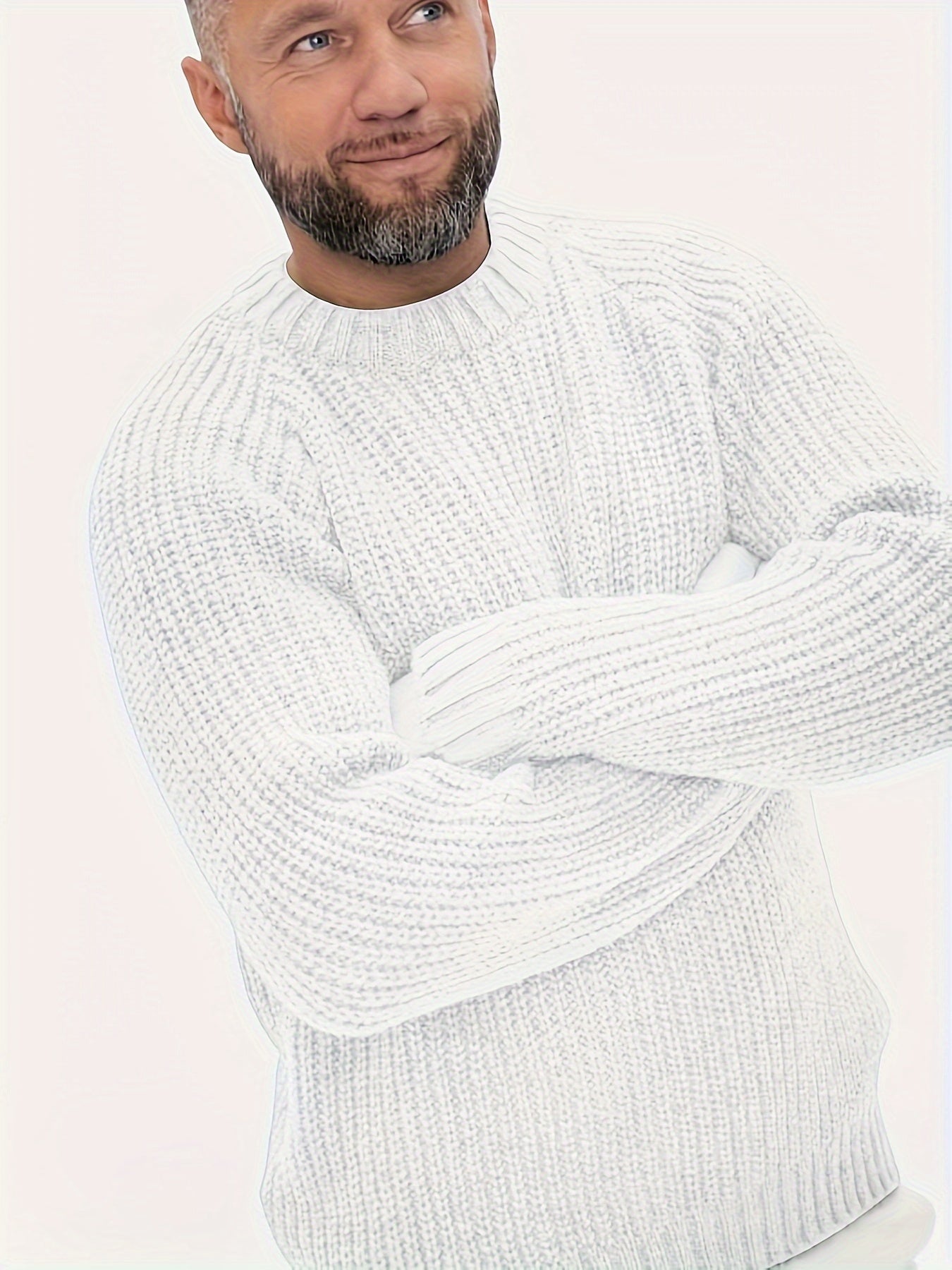 Heren Grove Gebreide Grijze Trui | Comfortabele Geribde Ronde Hals Pullover