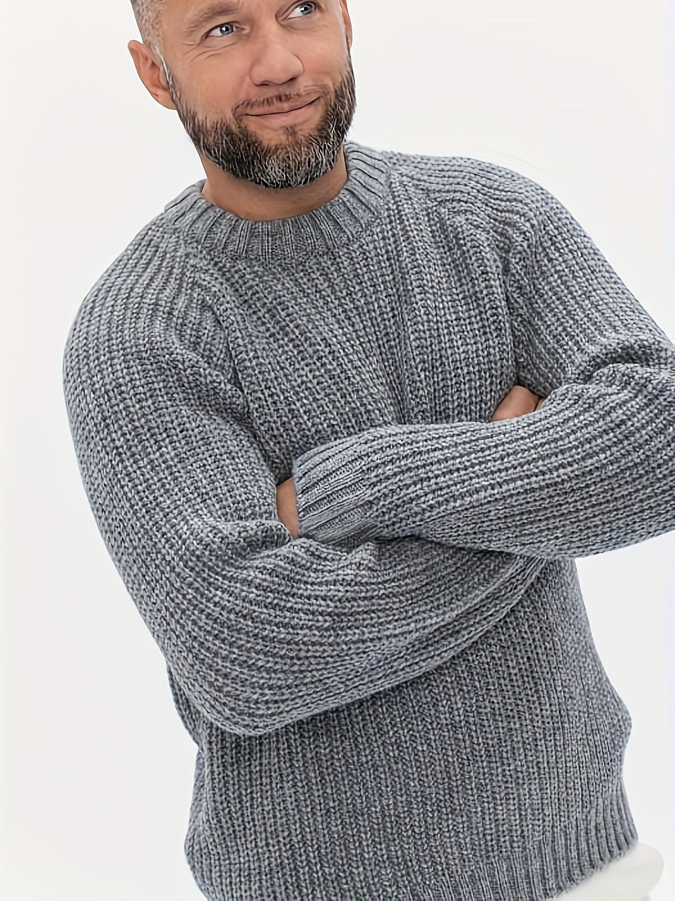 Heren Grove Gebreide Grijze Trui | Comfortabele Geribde Ronde Hals Pullover