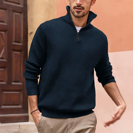 Heren Half-Zip Gebreide Trui | Opstaande Kraag, Lange Mouwen, Casual Pasvorm