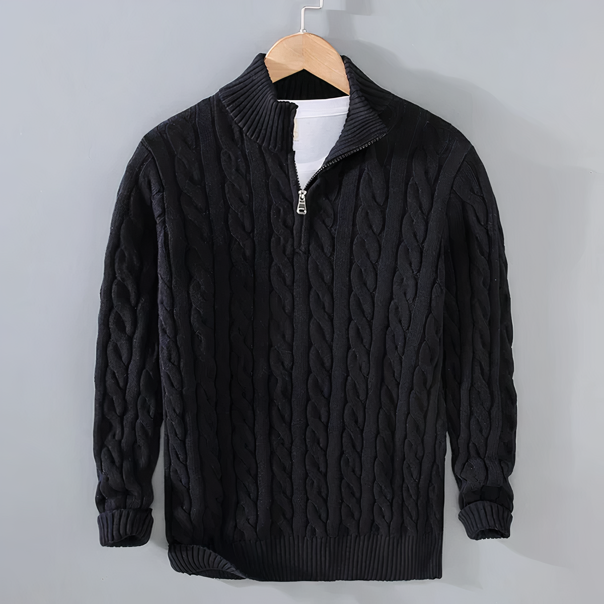 Heren Kabelgebreide Halve Rits Trui | Klassieke Lange Mouwen Pullover voor Herfst en Winter