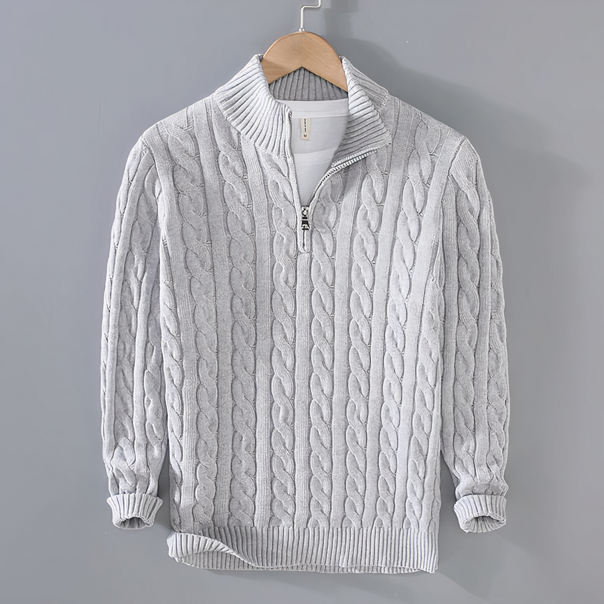 Heren Kabelgebreide Halve Rits Trui | Klassieke Lange Mouwen Pullover voor Herfst en Winter