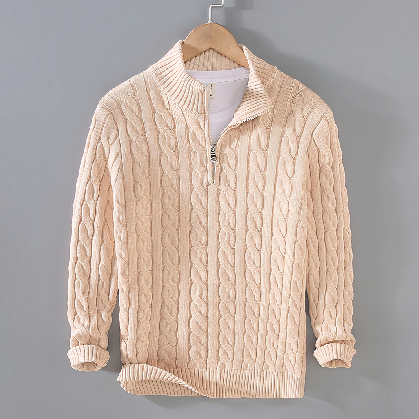Heren Kabelgebreide Halve Rits Trui | Klassieke Lange Mouwen Pullover voor Herfst en Winter