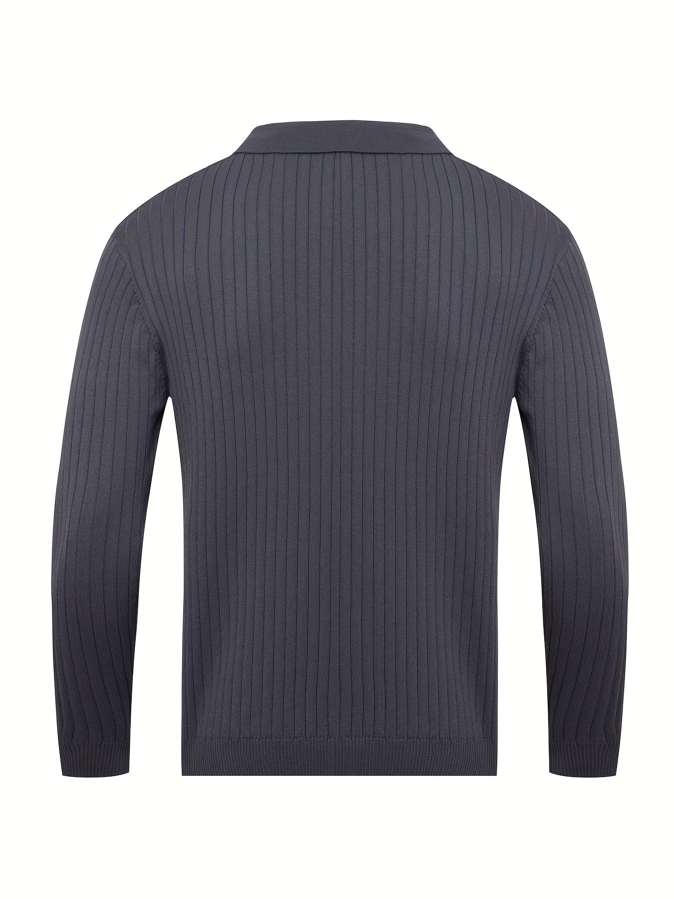 Heren Zwarte Geribde Gebreide Polo Trui | Slim Fit Lange Mouw Pullover