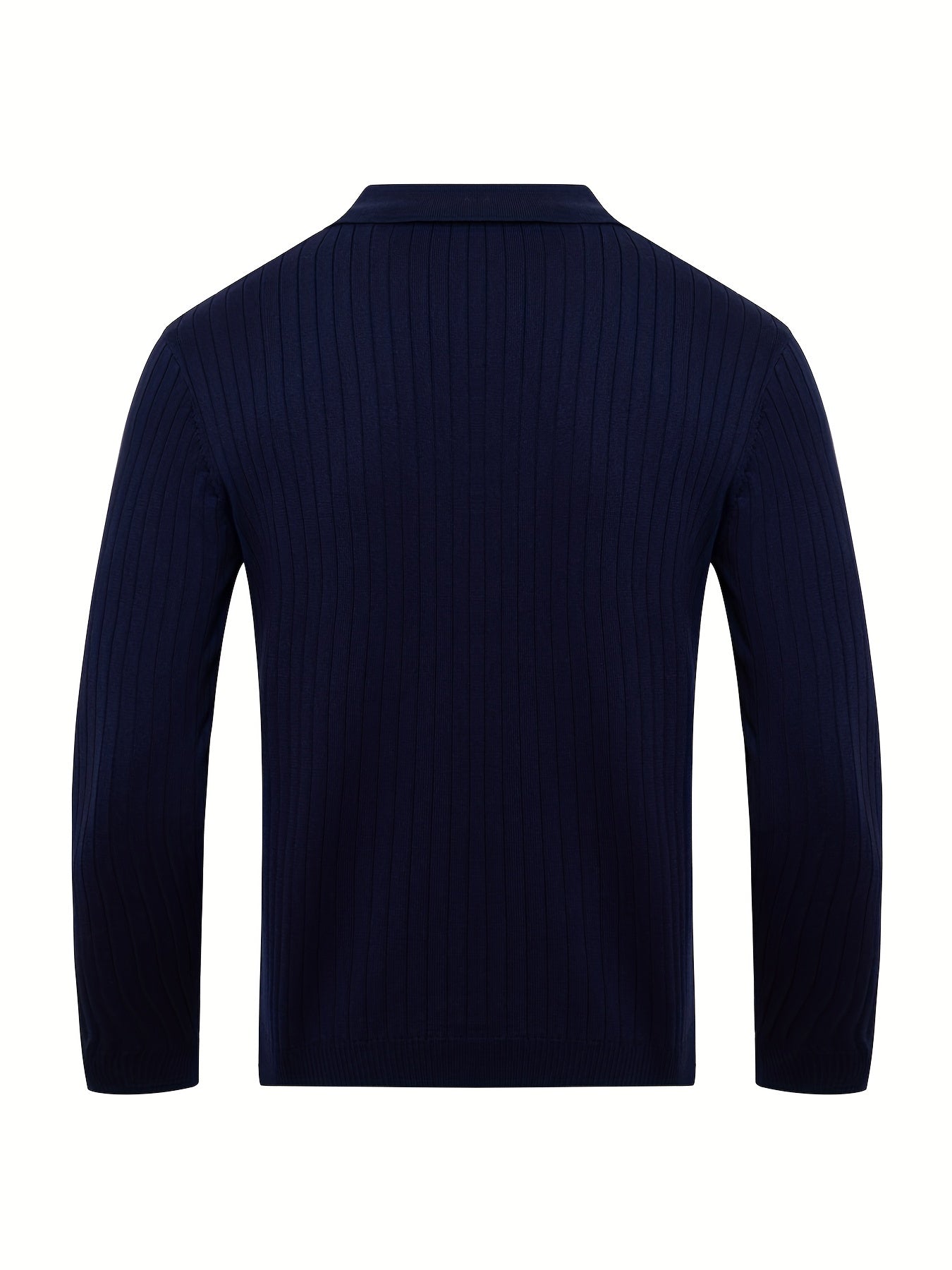 Heren Zwarte Geribde Gebreide Polo Trui | Slim Fit Lange Mouw Pullover