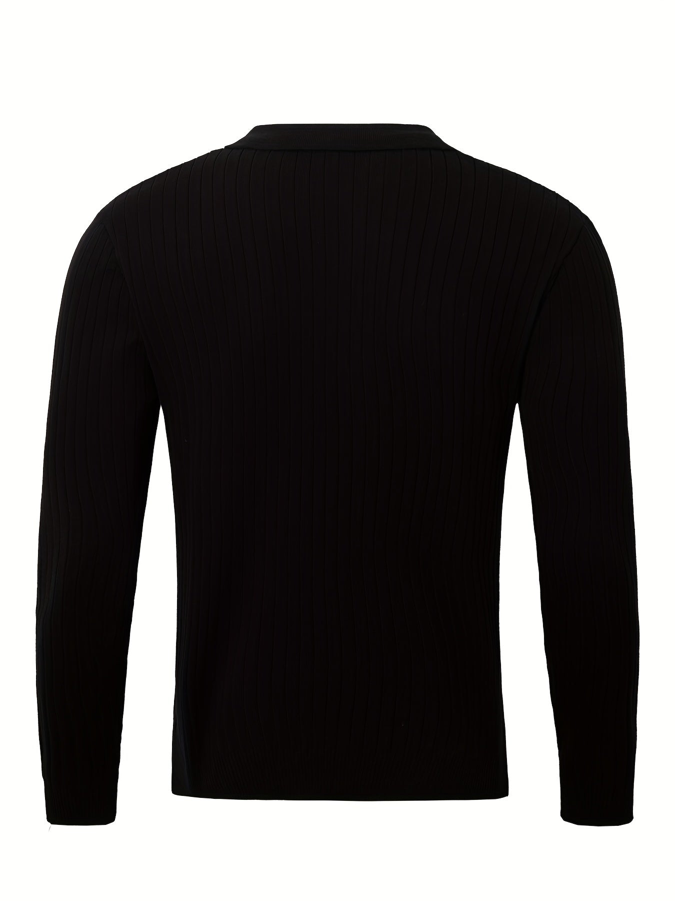 Heren Zwarte Geribde Gebreide Polo Trui | Slim Fit Lange Mouw Pullover