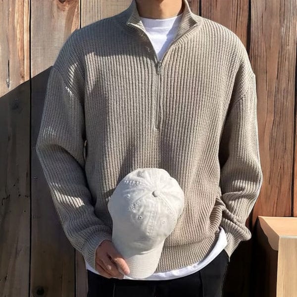 Herensweater met Rits en Geribd Breisel | Klassieke Casual Look