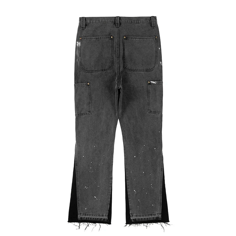 Heritage Stijl Herenbroek - Streetwear - Denim Patchwork - Gevlekte Inkt Kleur - Comfort Fit