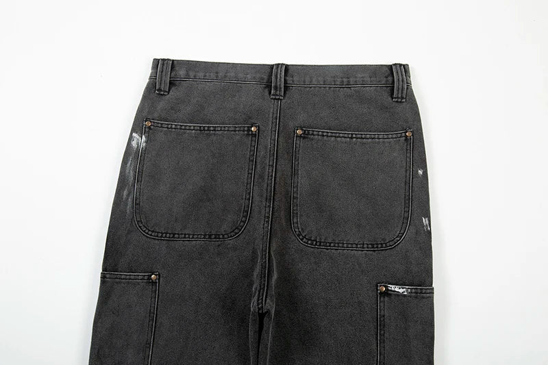 Heritage Stijl Herenbroek - Streetwear - Denim Patchwork - Gevlekte Inkt Kleur - Comfort Fit