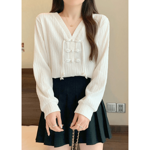 Katoenen Blouse Met V-hals Design-1