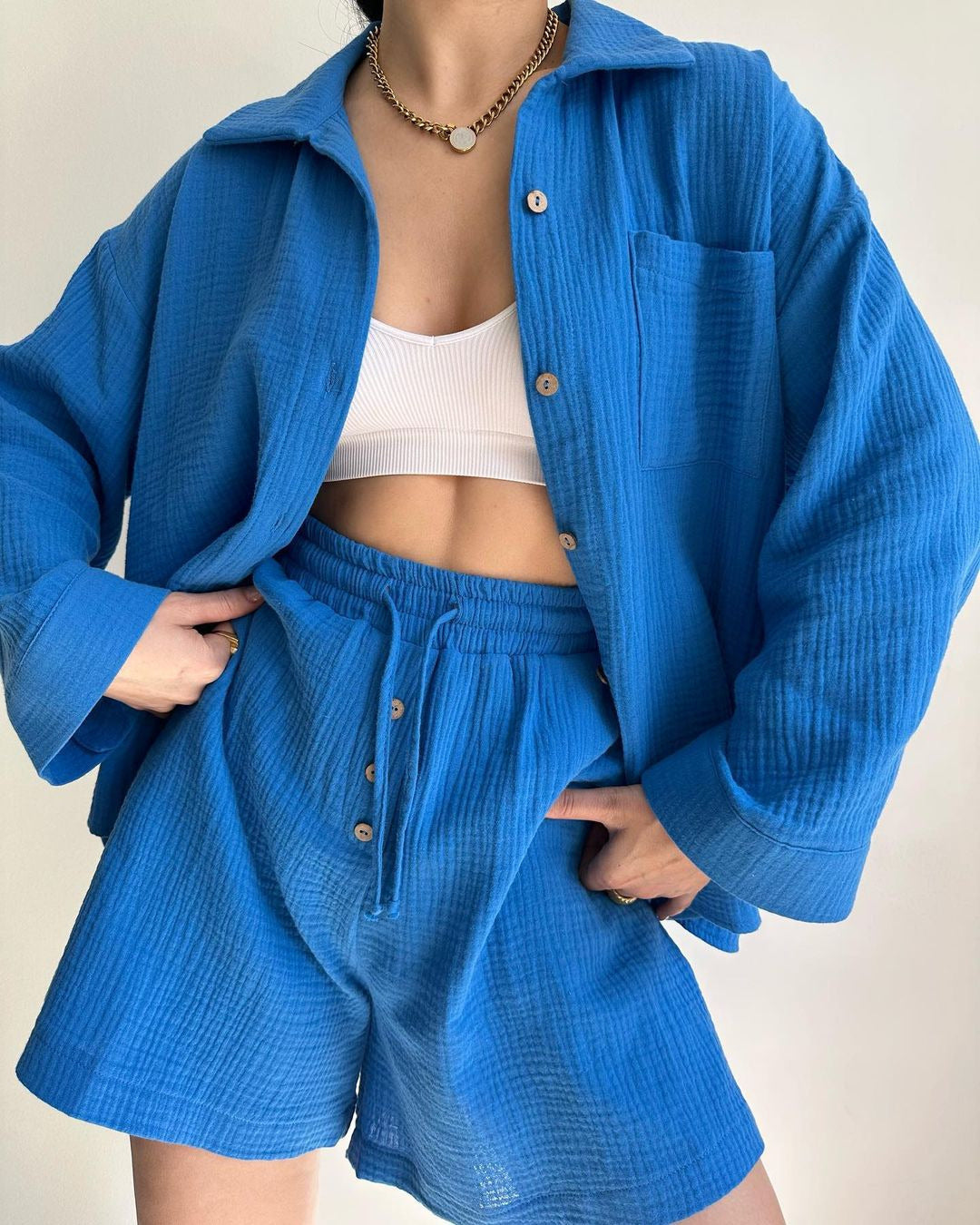 Dames Set - Oversized Pasvorm - Katoenen Materiaal - Twee-Delig Ontwerp