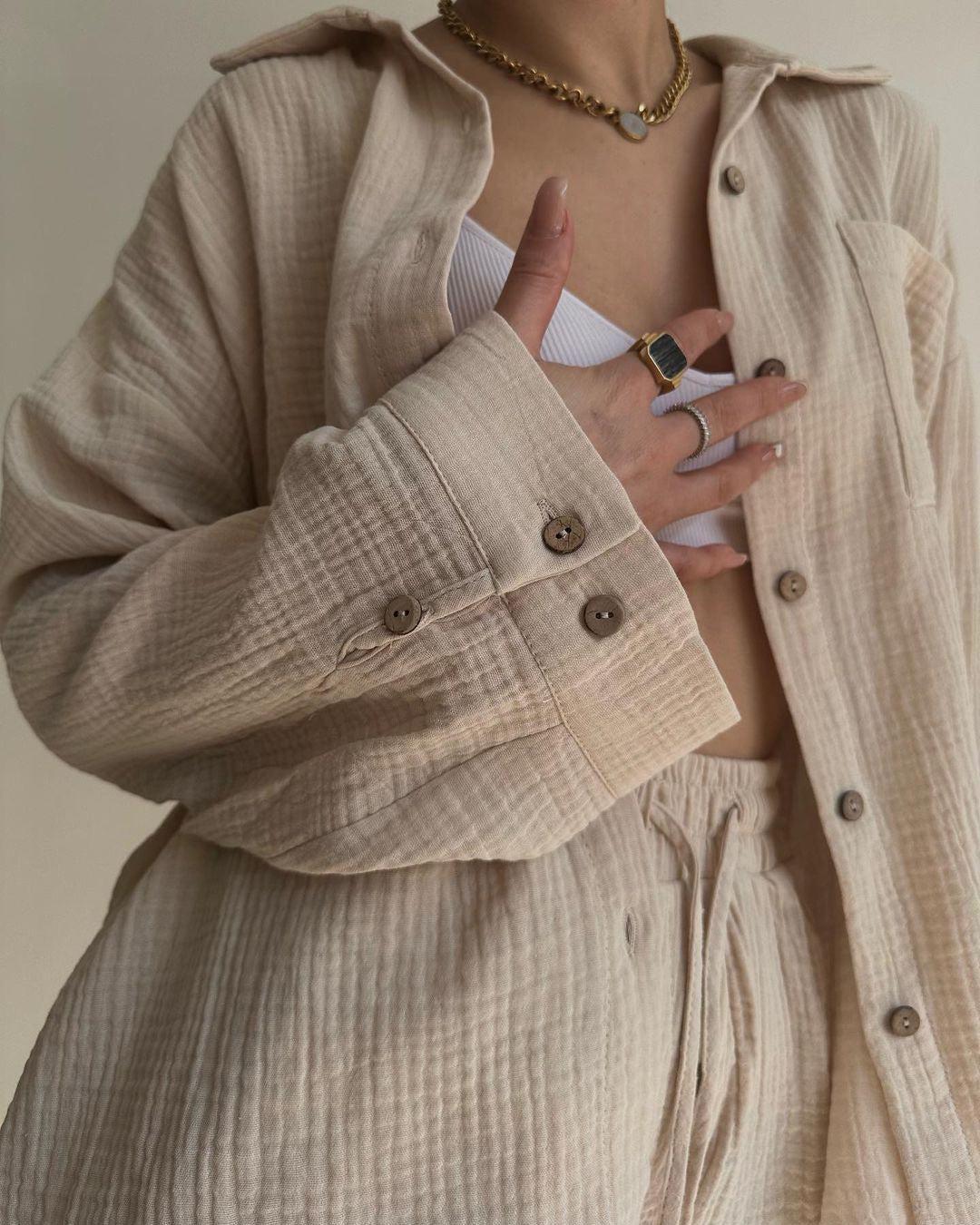 Dames Set - Oversized Pasvorm - Katoenen Materiaal - Twee-Delig Ontwerp
